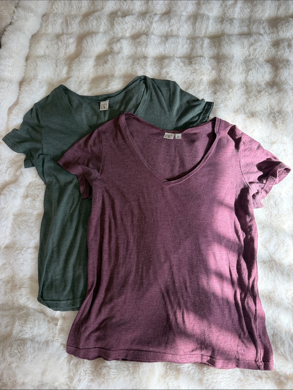 Classic V-Neck Tee in Plum and Forest Green - Soft Everyday Layering
